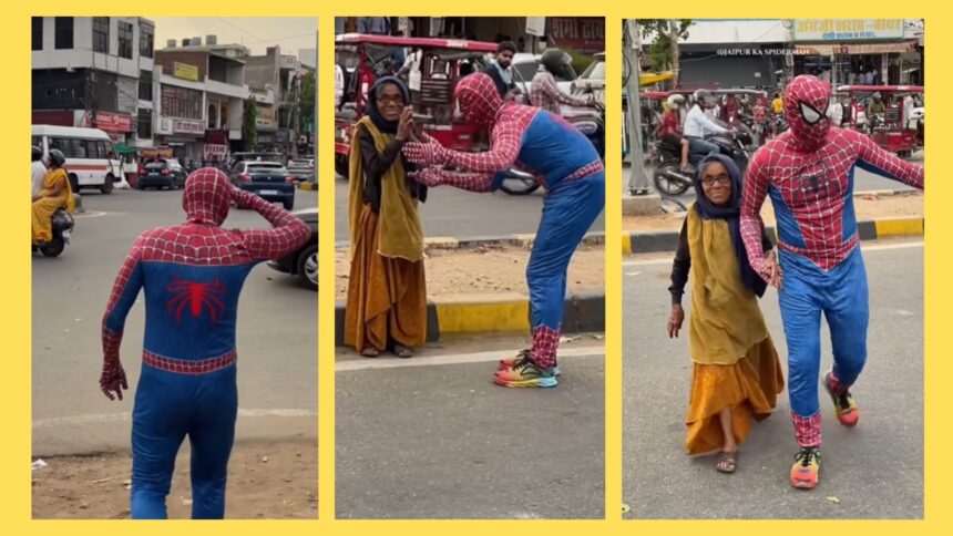 Spider-Man helps elderly woman